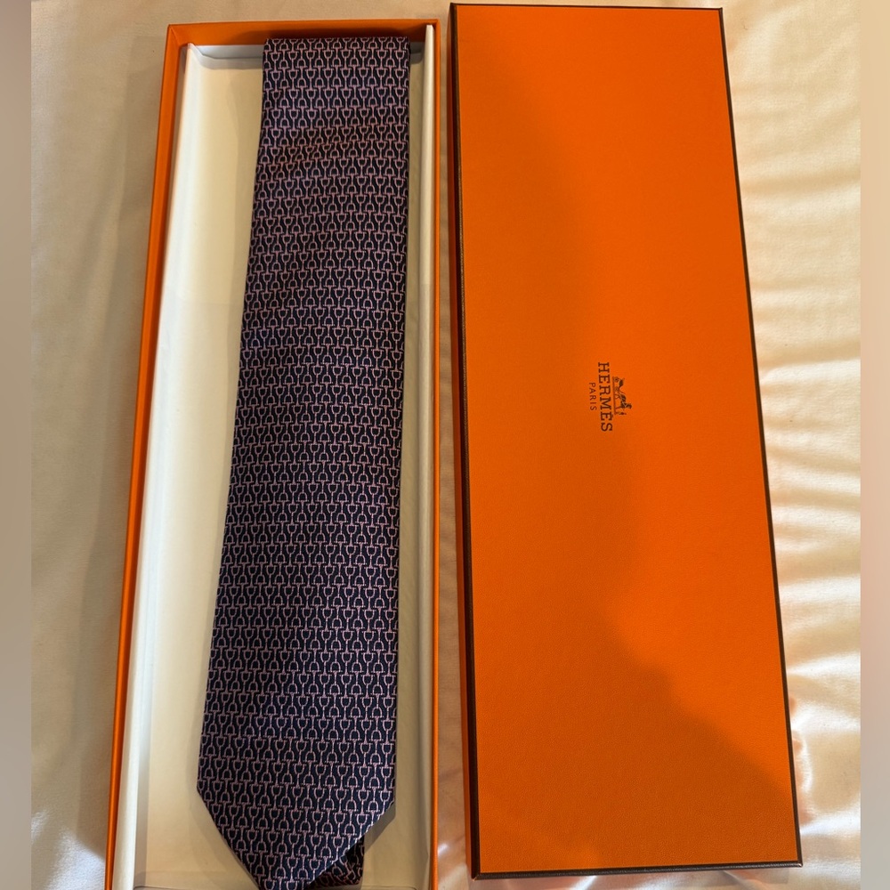 Hermes Tie Men OS Navy Purple